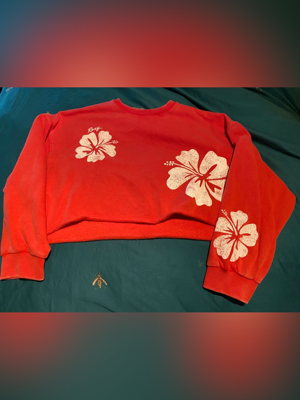 Roxy Red Hibiscus Crop Sweatshirt Coverup - Picture 2 of 3
